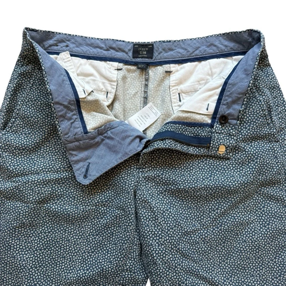 J.Crew Club Chino Shorts Mens 32 Blue White Ditsy Floral Print Flat Front Cotton